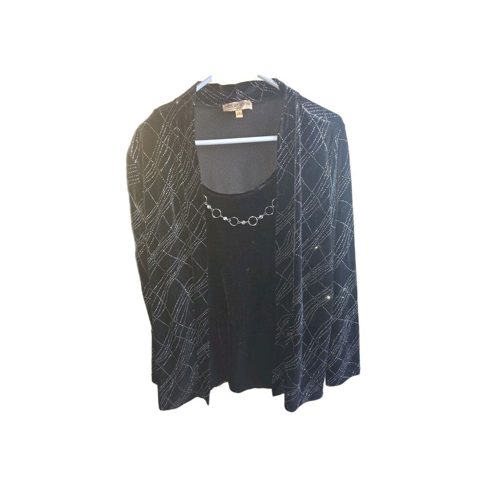 Notations Black/Silver Glitter Blouse With Attached Velvet Top Size XL NWT - Picture 2 of 7